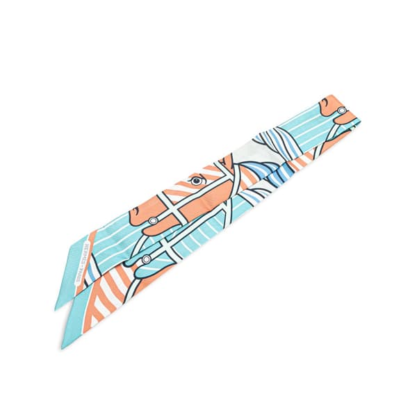 Pre-owned Hermès Quadrige Bayadere Silk Twilly Scarf Blue