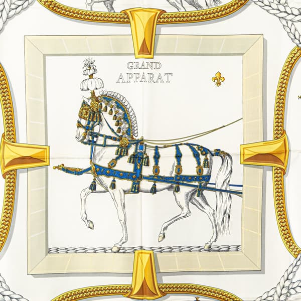 Pre-owned Hermès Grand Apparat Silk Scarf White