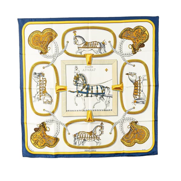 Pre-owned Hermès Grand Apparat Silk Scarf White