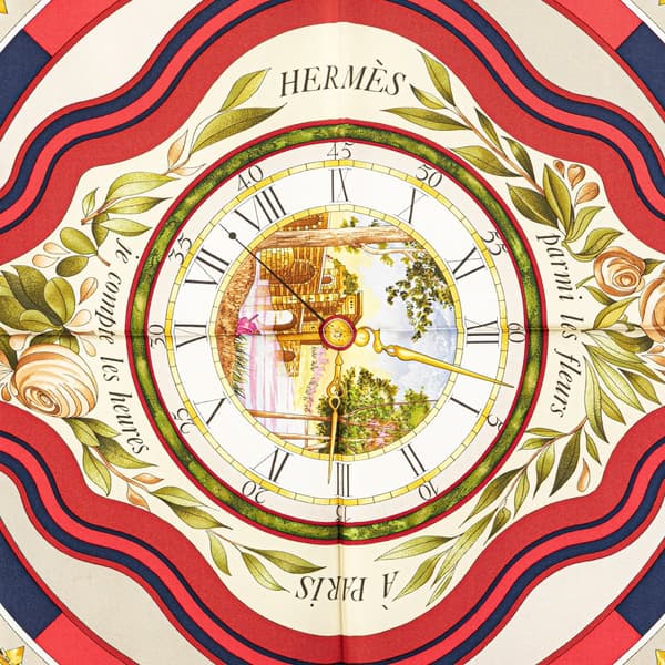 Pre-owned Hermès Parmi Les Fleurs Je Compte Les Heures Silk Scarf Blue