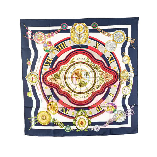 Pre-owned Hermès Parmi Les Fleurs Je Compte Les Heures Silk Scarf Blue