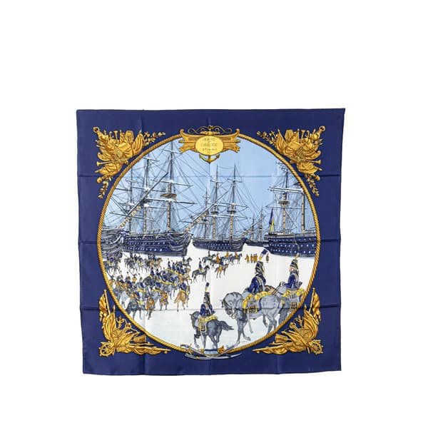 Pre-owned Hermès Marine et Cavalerie Silk Scarf Blue