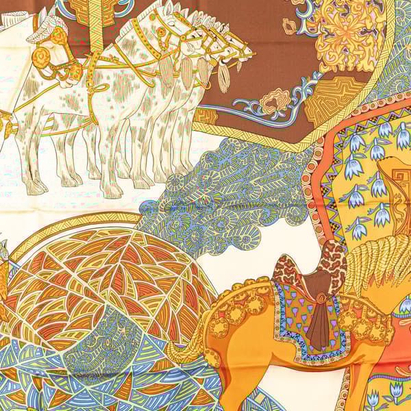 Pre-owned Hermès Art des Steppes Silk Scarf Gray