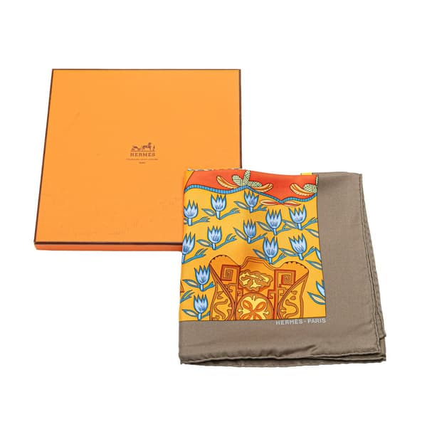 Pre-owned Hermès Art des Steppes Silk Scarf Gray