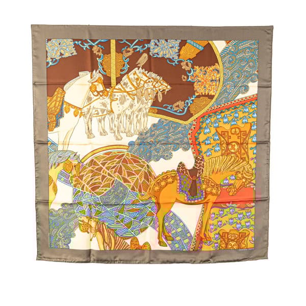 Pre-owned Hermès Art des Steppes Silk Scarf Gray