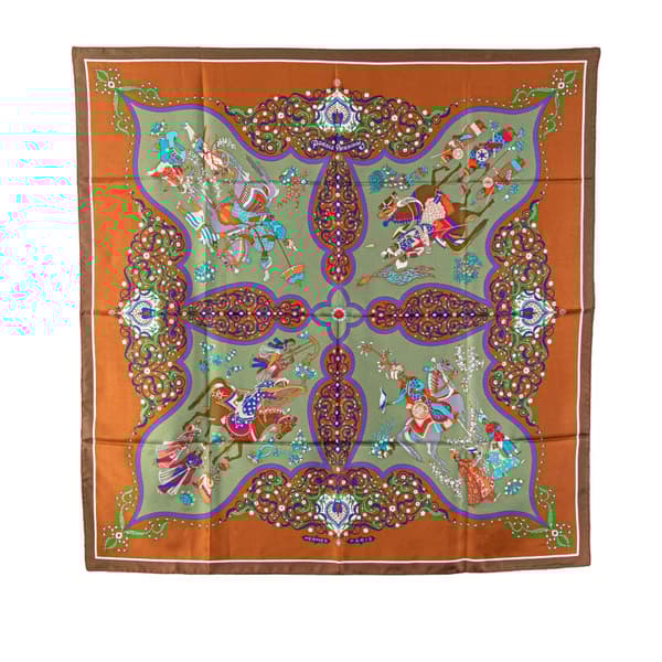 Pre-owned Hermès Poesie Persane Silk Scarf Brown