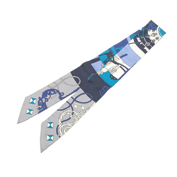 Pre-owned Hermès Tours de Cles Twilly Silk Scarf Blue