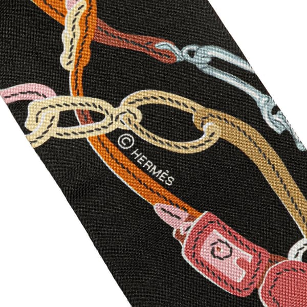 Pre-owned Hermès Brides de Gala Twilly Silk Scarf Black