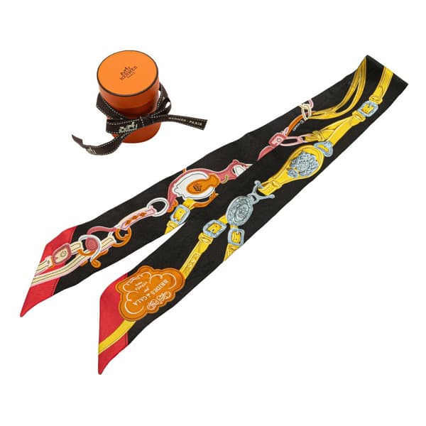 Pre-owned Hermès Brides de Gala Twilly Silk Scarf Black