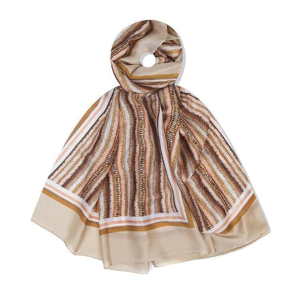 Fox - Scarf JY2020-05WJ Randigt mönster+Bård Beige One Size