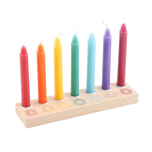 Something Different Energy Seven Chakra Wood Candle Holder