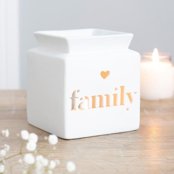 Modern Vit Oljebrännare med Utskuret Family + Hjärta