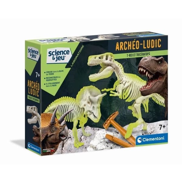 CLEMENTONI Archéo Ludic - T-Rex &amp; fosforescerande triceratops - Science &amp; Jeu