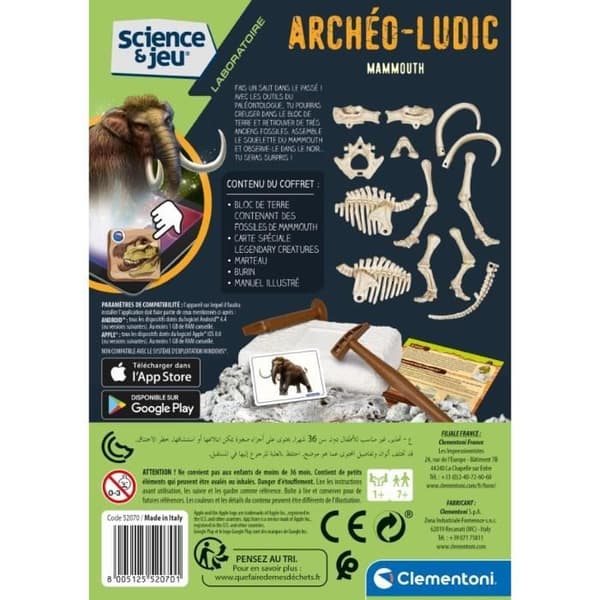 CLEMENTONI Archéo Ludic - Fosforescerande mammut - Science &amp; Game
