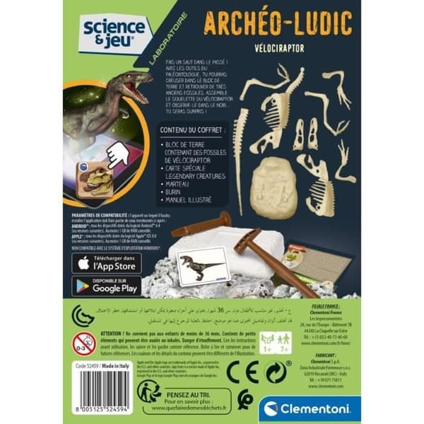 CLEMENTONI Science &amp; Game - Archéo Ludic Vélociraptor - Vetenskapligt spel