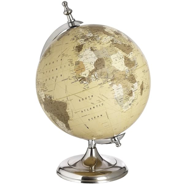 Hill Interiors Beige Desktop Globe With Chrome Stand Cream One Size
