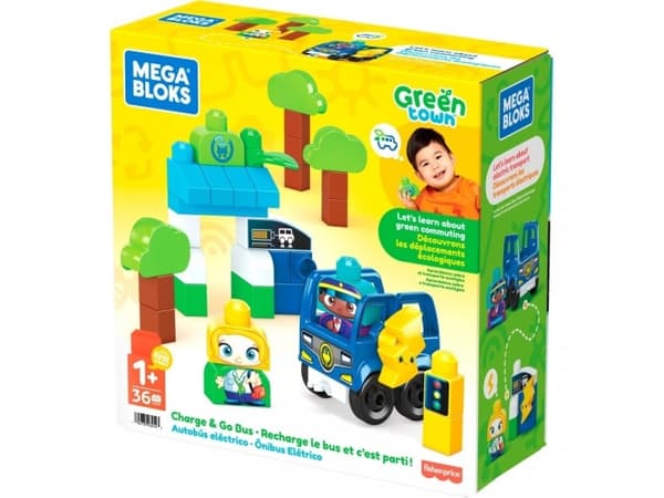 MEGA BLOKS Green Town Charge & Go Bus, Byggesett, 1 år, Plast, 35 stykker, 950 g