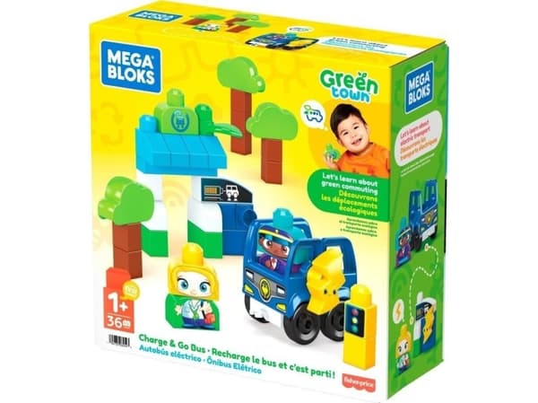 MEGA BLOKS Green Town Charge & Go Bus, Byggesett, 1 år, Plast, 35 stykker, 950 g