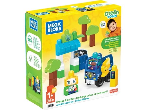 MEGA BLOKS Green Town Ladda och kör-buss, Byggsats, 1 År, Plast, 35 styck, 950 g