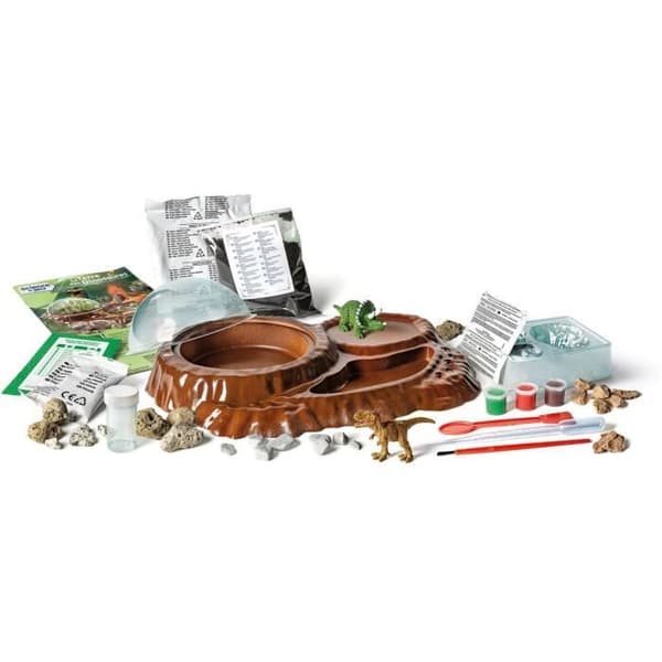 Clementoni - Vetenskap och lek - Dinosauriernas värld - Terrarium att skapa + 3 dinosauriefigurer - Tillverkad i Italien