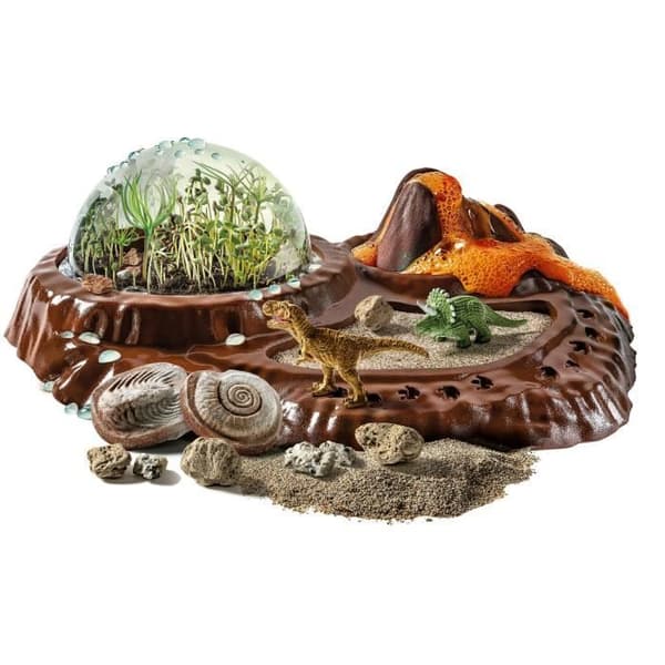 Clementoni - Vetenskap och lek - Dinosauriernas värld - Terrarium att skapa + 3 dinosauriefigurer - Tillverkad i Italien