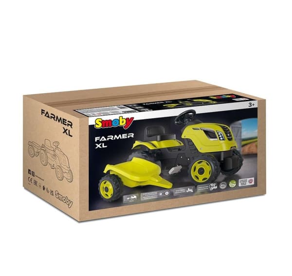 Smoby Traktor gul Farmer XL med vogn