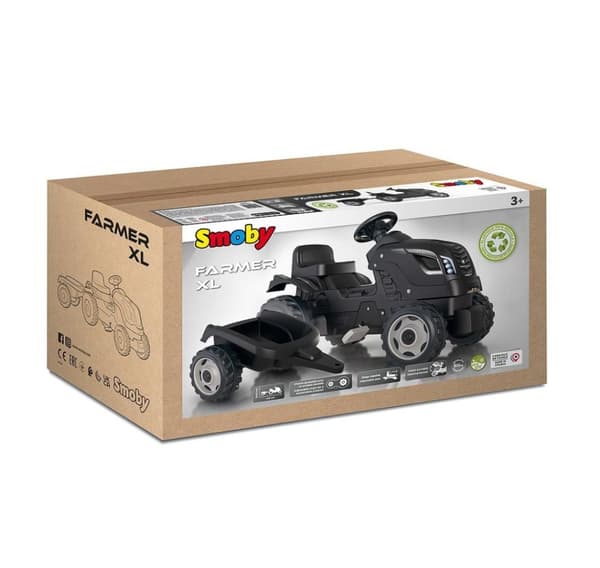 Smoby Tractor sort Farmer XL med vogn