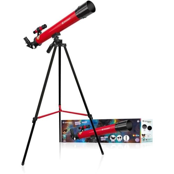 Astronomiskt teleskop 45/600 AZ - BRESSER JUNIOR - Förstoring upp till 100x - Höjdjusterbart stativ - röd