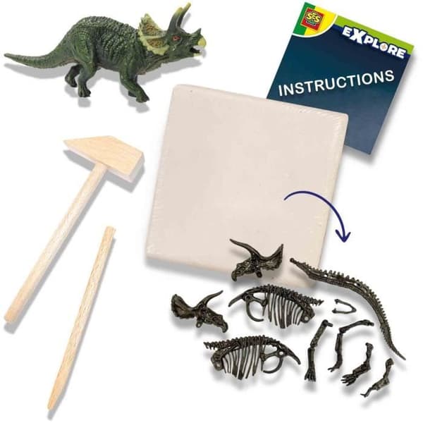 2-i-1 dinosaurie- och skelettgrävning - Triceratops - SES CREATIVE