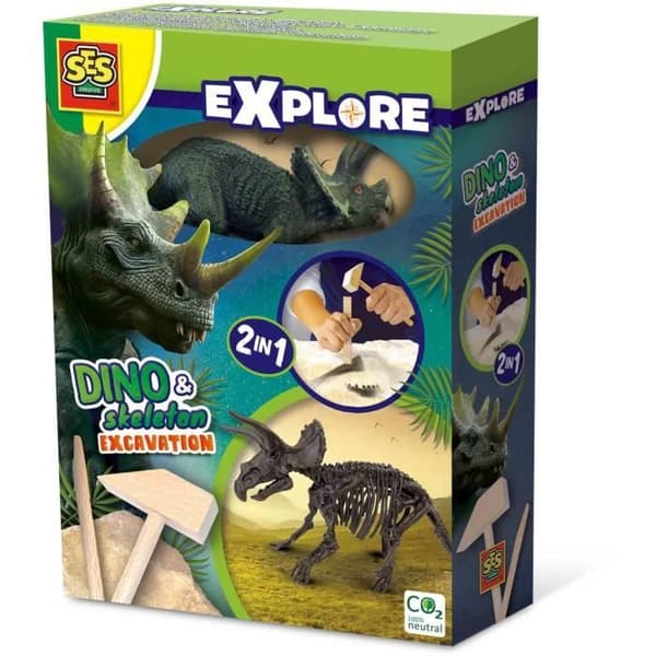 2-i-1 dinosaurie- och skelettgrävning - Triceratops - SES CREATIVE