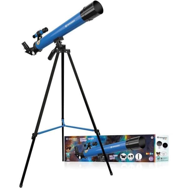 Astronomiskt teleskop 45/600 AZ - BRESSER JUNIOR - Förstoring upp till 100x - Höjdjusterbart stativ - blått