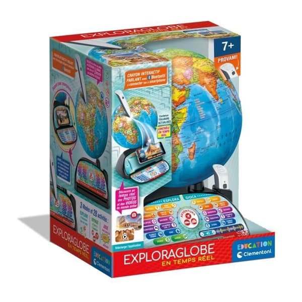CLEMENTONI - Exploraglobe - Realtidsresor - 3 spellägen och 28 aktiviteter - Bluetooth-penna