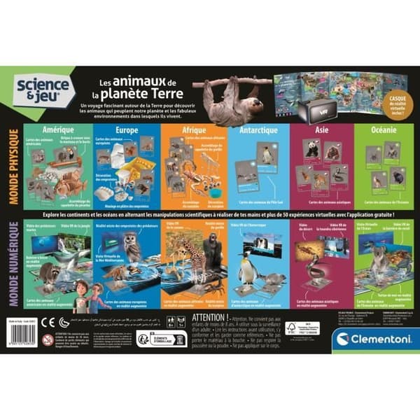 CLEMENTONI - Animals planet Reality - Vetenskaplig box - Vetenskapliga experiment och virtuella aktiviteter - Formar, färger,