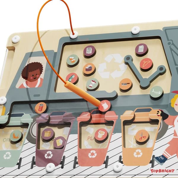 Montessori Affaldssorterer - TOP BRIGHT - Magnetisk Labyrint - 3 år gammel - Metal - Papir - Plastik