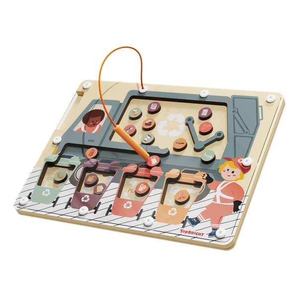 Montessori Affaldssorterer - TOP BRIGHT - Magnetisk Labyrint - 3 år gammel - Metal - Papir - Plastik