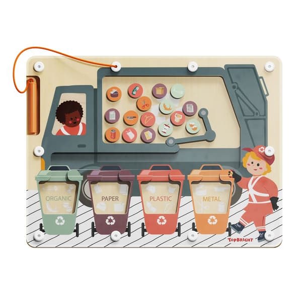 Montessori Affaldssorterer - TOP BRIGHT - Magnetisk Labyrint - 3 år gammel - Metal - Papir - Plastik