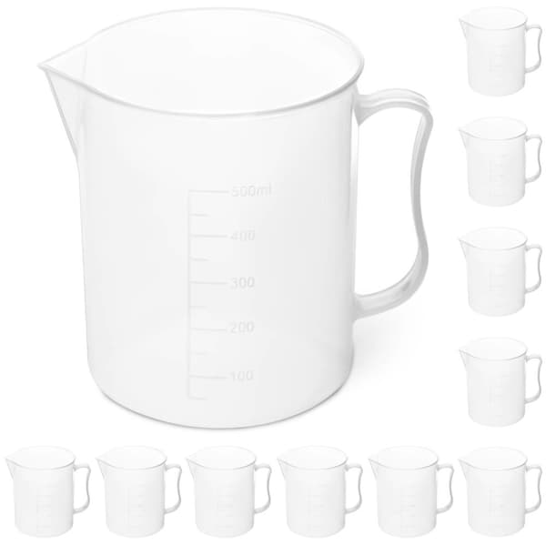 Muovinen laboratoriolasi 500 ml asteikolla - 10 kpl.