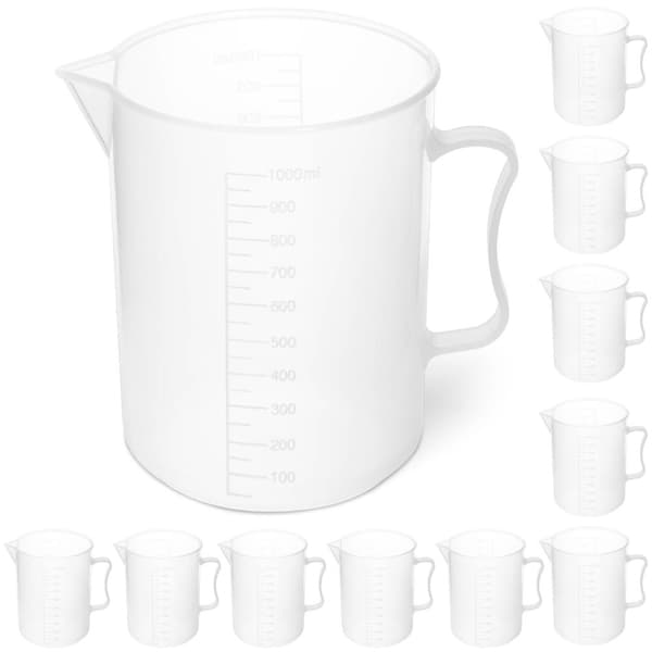 Laboratoriebæger i plast med 1000 ml inddeling - 10 stk.