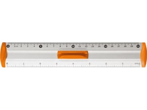 Tetis Linjal 20cm, aluminium, oransje TETIS, pris for 1 stk.