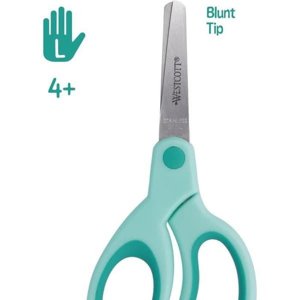 Westcott 21586 00 Soft Grip Barnvänliga Sax för vänsterhänta, 13 cm, rund spets turkos