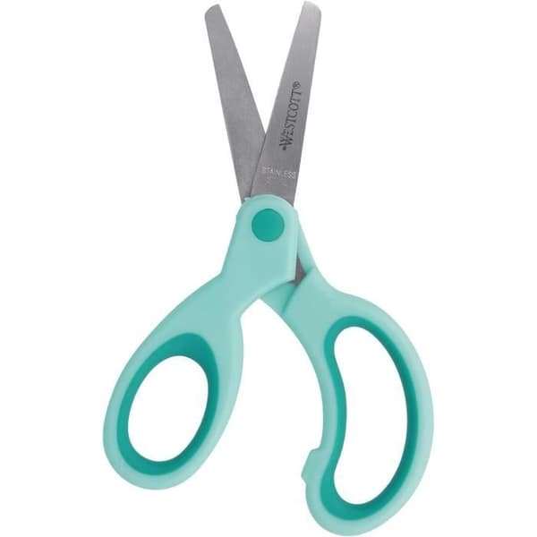 Westcott 21586 00 Soft Grip Barnvänliga Sax för vänsterhänta, 13 cm, rund spets turkos