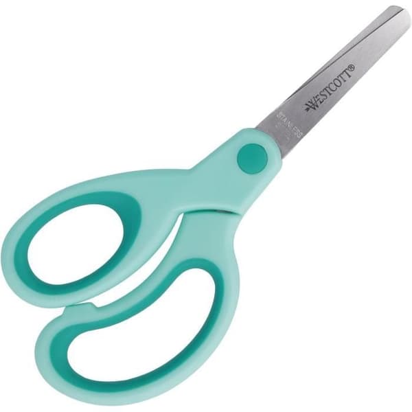 Westcott 21586 00 Soft Grip Barnvänliga Sax för vänsterhänta, 13 cm, rund spets turkos