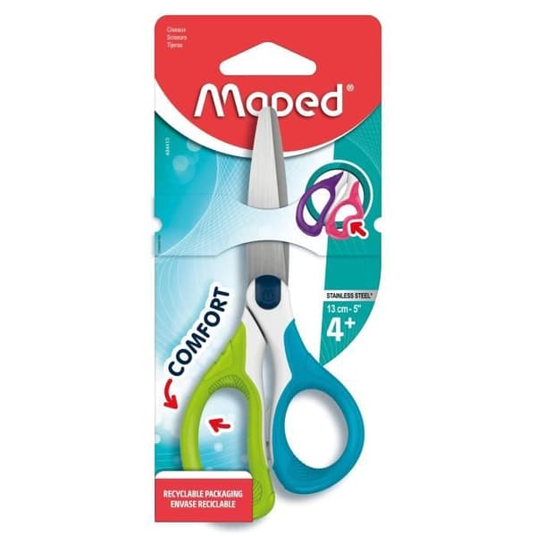 Maped - Sensoft asymmetrisk sax - Barnsax med mjuka ringar - Skolasax 13cm, från 4 år gammal - Färg grön