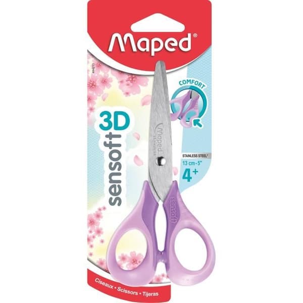 Maped - Sensoft Scissors - Ergonomisk barnsax med mjuka ringar - Skolsax 13cm - Pastelllila färg