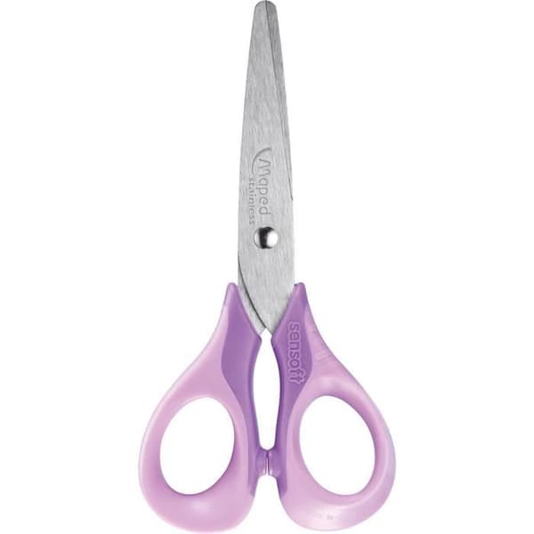 Maped - Sensoft Scissors - Ergonomisk barnsax med mjuka ringar - Skolsax 13cm - Pastelllila färg