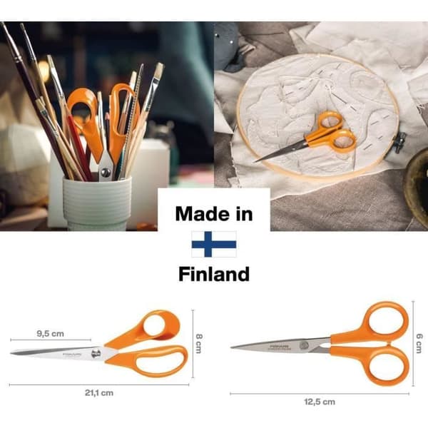 Universella och Sömnadssaxar - FISKARS - Classic - 21 cm och 13 cm - Rostfritt Stål - Orange
