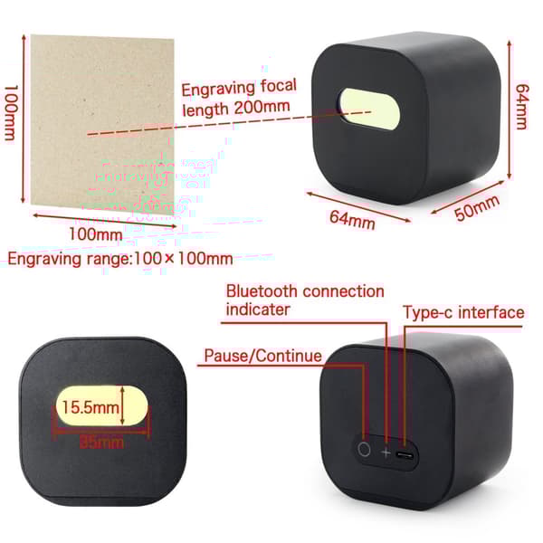 Mini Lasergravering Maskine, 1.6W Effekt, Bluetooth Forbindelse