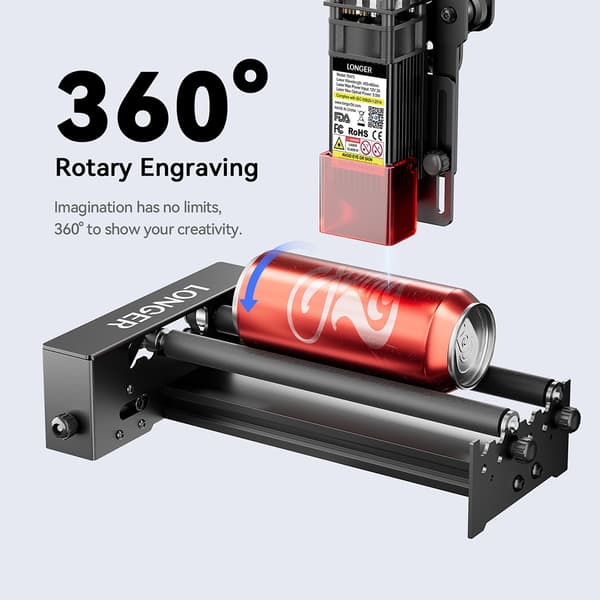 Lasergraver Y-akse roterende rulle, 360° rotation, justerbar diameter 6-300 mm,LÆNGERE Rotary Roller