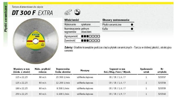 KLINGSPOR TÄYTÄ TIMANTTITERÄ 125mm x 22.2mm DT300F, KERAAMINEN