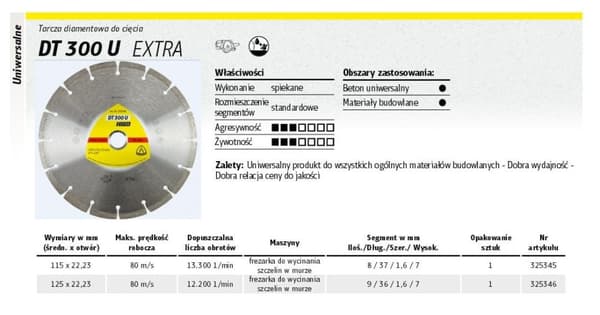KLINGSPOR SEGMENTERET DIAMANTKLING 125 mm x 22,2 mm DT300U, BETON